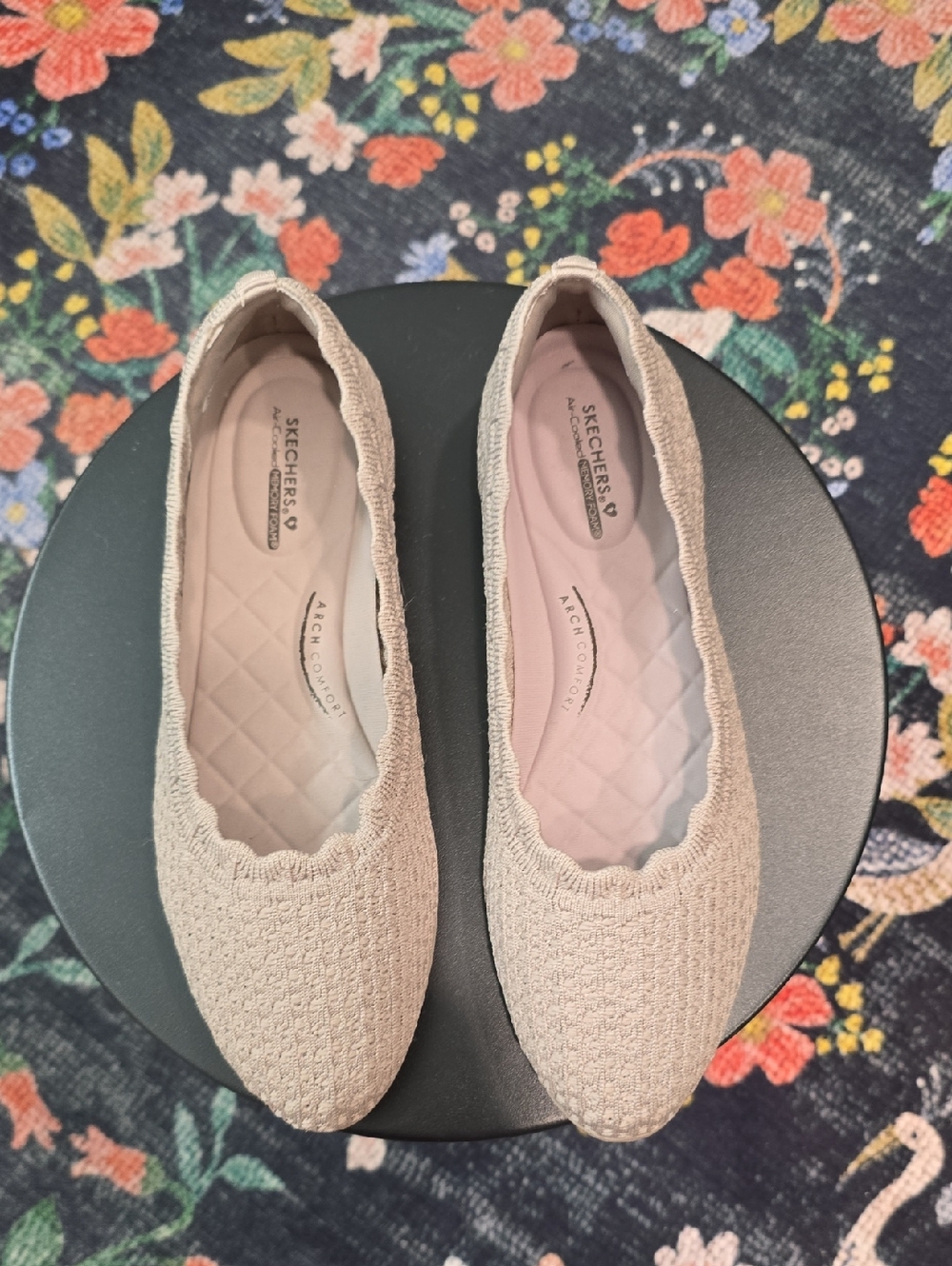 Skechers Women's Light Beige Knit Slip-On Flats